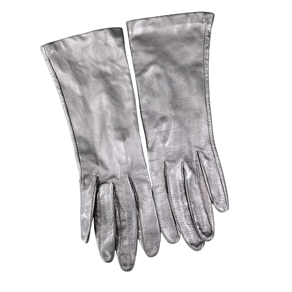 Vintage Antron Thin Leather Gloves Women's Sz 6.5 Black Lined Mid Length‎ Preppy